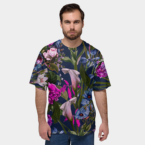 Мужская футболка оверсайз Цветы Таинственные / 3D-принт – фото 3