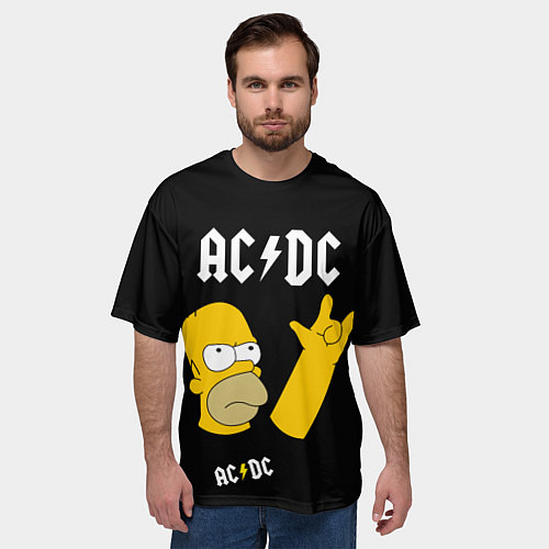 Мужская футболка оверсайз AC DC ГОМЕР СИМПСОН SIMPSONS / 3D-принт – фото 3