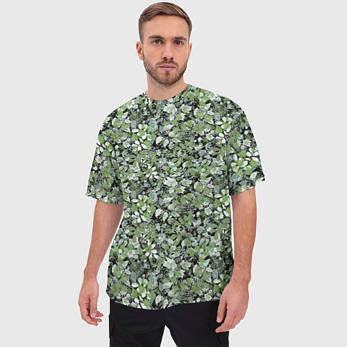 Мужская футболка оверсайз Летний лесной камуфляж в зеленых тонах / 3D-принт – фото 3