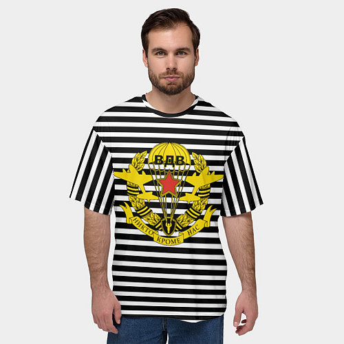 Мужская футболка оверсайз Черная тельняшка - ВДВ / 3D-принт – фото 3