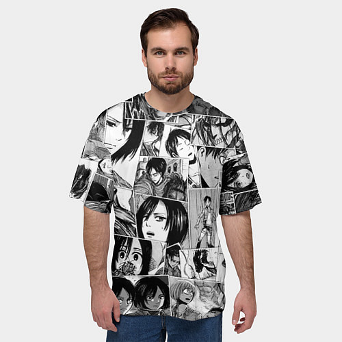Мужская футболка оверсайз Атака титанов паттерн / 3D-принт – фото 3