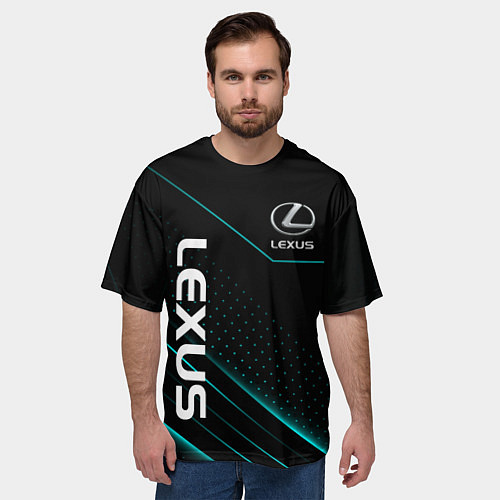 Мужская футболка оверсайз LEXUS ЛЕКСУС НЕОН ЛИНИИ / 3D-принт – фото 3