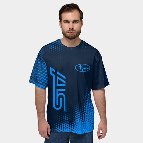 Мужская футболка оверсайз SUBARU STI Абстракция / 3D-принт – фото 3