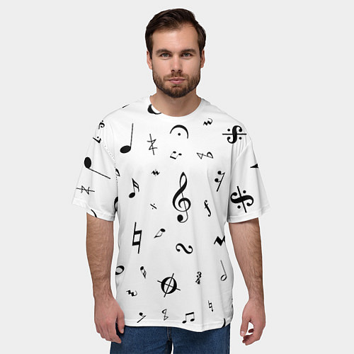 Мужская футболка оверсайз Нотные Знаки Черные на Белом / 3D-принт – фото 3