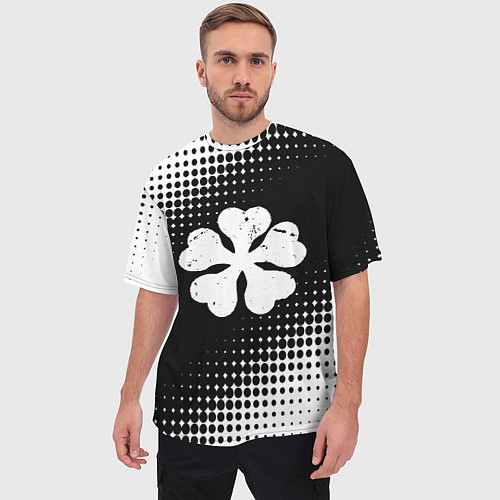 Мужская футболка оверсайз Белый логотип Черный клевер на черном / 3D-принт – фото 3