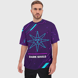 Футболка оверсайз мужская Символ Dark Souls Sun в неоновых цветах на темном, цвет: 3D-принт — фото 2