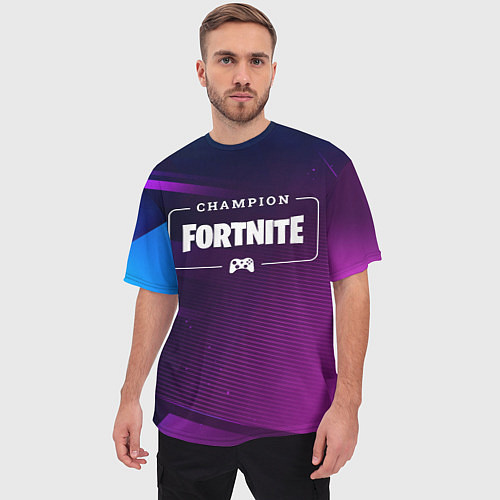 Мужская футболка оверсайз Fortnite Gaming Champion: рамка с лого и джойстико / 3D-принт – фото 3