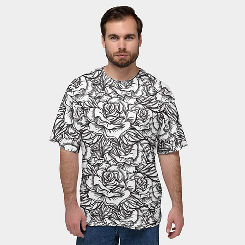 Мужская футболка оверсайз Цветы Много Белых Роз / 3D-принт – фото 3