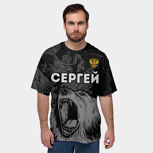 Мужская футболка оверсайз Сергей Россия Медведь / 3D-принт – фото 3