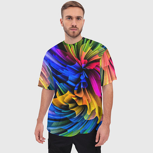 Мужская футболка оверсайз Абстрактная неоновая композиция Abstract neon comp / 3D-принт – фото 3