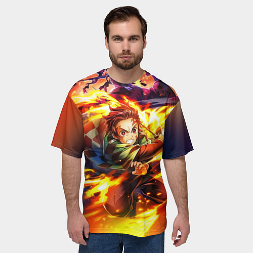 Мужская футболка оверсайз Клинок, рассекающий демонов Demon Slayer / 3D-принт – фото 3