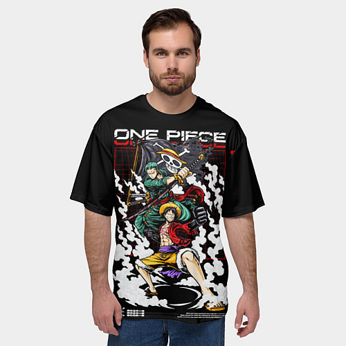 Мужская футболка оверсайз МУГИВАРА ЛУФФИ И ЗОРО Ван Пис / 3D-принт – фото 3