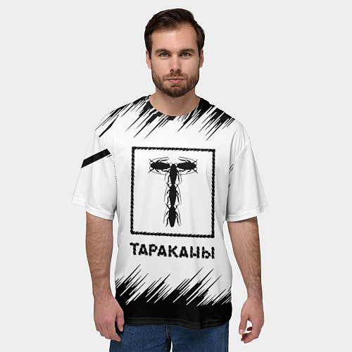 Мужская футболка оверсайз Тараканы штрихи на белом фоне / 3D-принт – фото 3