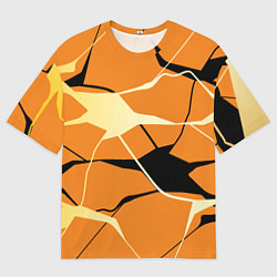 Футболка оверсайз мужская Абстрактные полосы на оранжевом фоне, цвет: 3D-принт