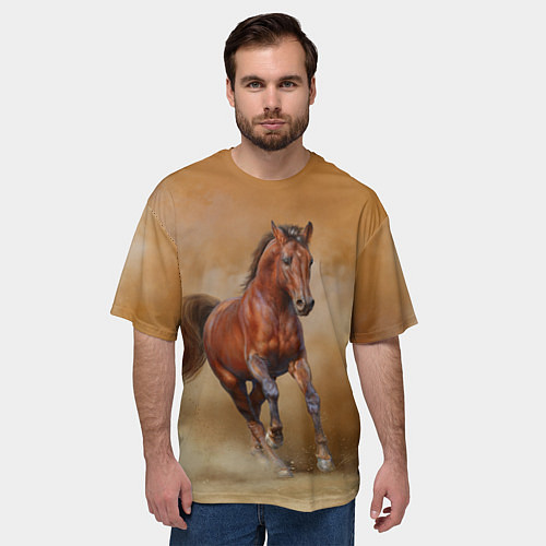 Мужская футболка оверсайз BAY HORSE гнедой конь / 3D-принт – фото 3