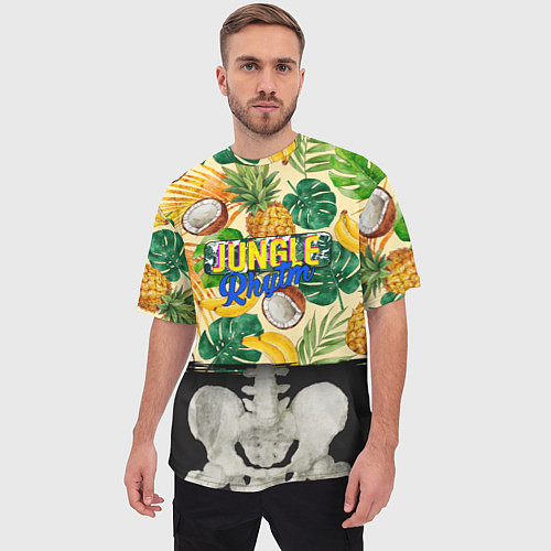 Мужская футболка оверсайз Тропики Ритм Джунглей Ананасы Кокосы Бананы / 3D-принт – фото 3