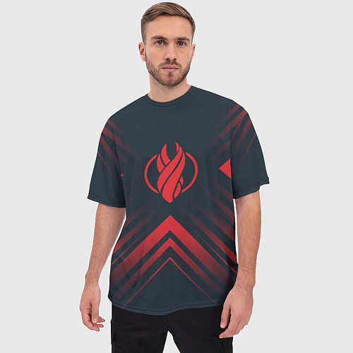 Мужская футболка оверсайз Красный Символ Dead Space на темном фоне со стрелк / 3D-принт – фото 3