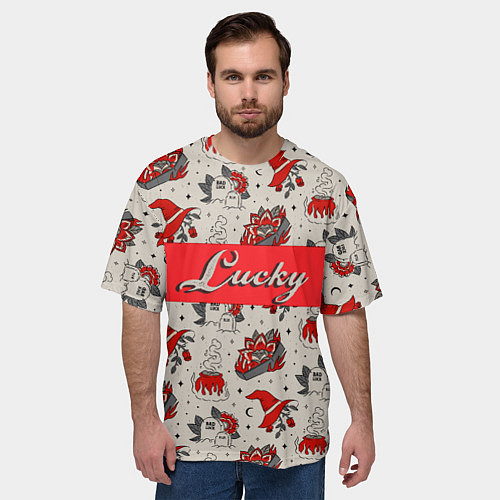 Мужская футболка оверсайз Lucky Татуировки в стиле Олдскул / 3D-принт – фото 3