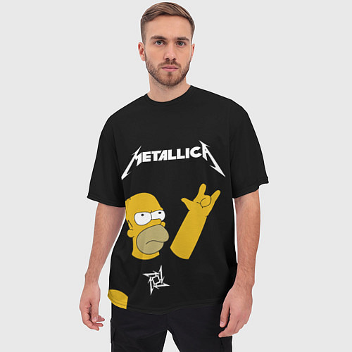 Мужская футболка оверсайз Metallica Гомер Симпсон рокер / 3D-принт – фото 3
