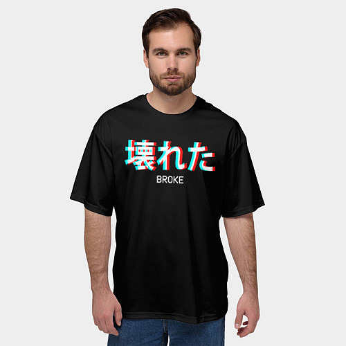 Мужская футболка оверсайз Broke Неоновые иероглифы / 3D-принт – фото 3