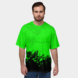 Футболка оверсайз мужская САЛАТОВЫЕ НЕОНОВЫЕ БРЫЗГИ КРАСКИ, цвет: 3D-принт — фото 2
