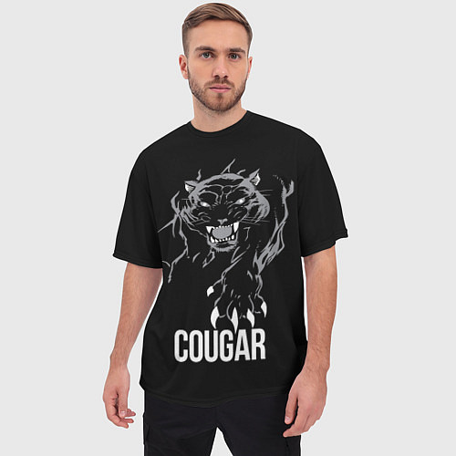 Мужская футболка оверсайз Cougar on the hunt - Пума на охоте / 3D-принт – фото 3