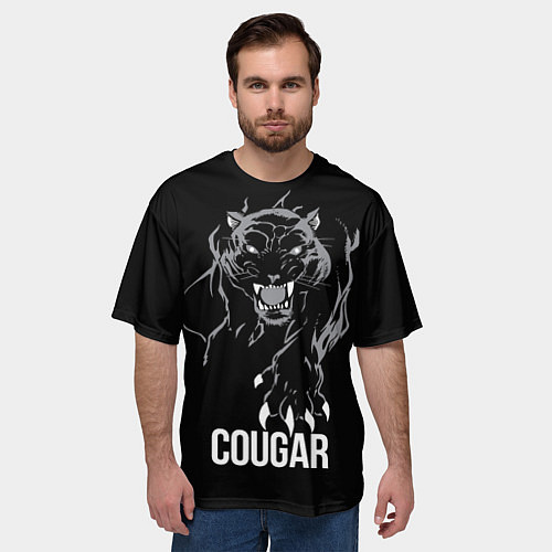Мужская футболка оверсайз Cougar on the hunt - Пума на охоте / 3D-принт – фото 3