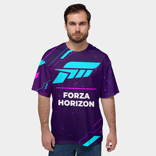 Мужская футболка оверсайз Символ Forza Horizon в неоновых цветах на темном ф / 3D-принт – фото 3