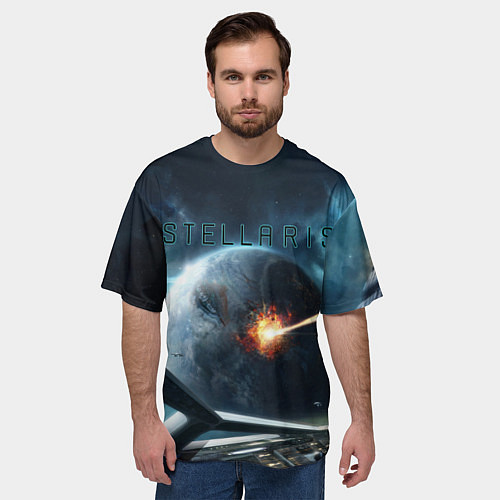 Мужская футболка оверсайз Stellaris взрыв звезды лучом с космического корабл / 3D-принт – фото 3