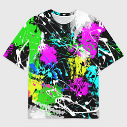 Футболка оверсайз мужская Разноцветные пятна краски на черном фоне, цвет: 3D-принт