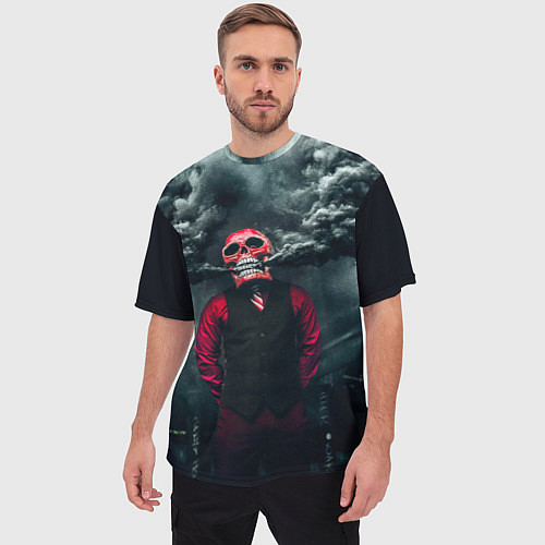 Мужская футболка оверсайз Smoke Дым Skull / 3D-принт – фото 3