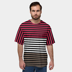 Футболка оверсайз мужская Красно-коричневый полосатый узор, цвет: 3D-принт — фото 2