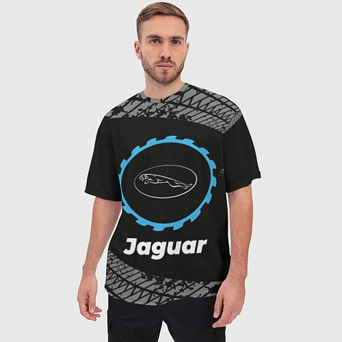 Мужская футболка оверсайз Jaguar в стиле Top Gear со следами шин на фоне / 3D-принт – фото 3