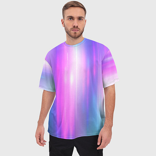 Мужская футболка оверсайз Northern lights, Северное сияние, неоновое свечени / 3D-принт – фото 3