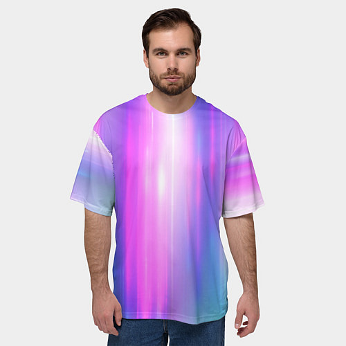 Мужская футболка оверсайз Northern lights, Северное сияние, неоновое свечени / 3D-принт – фото 3