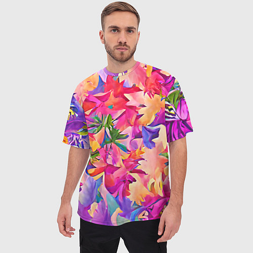 Мужская футболка оверсайз Цветочные бутоны / 3D-принт – фото 3