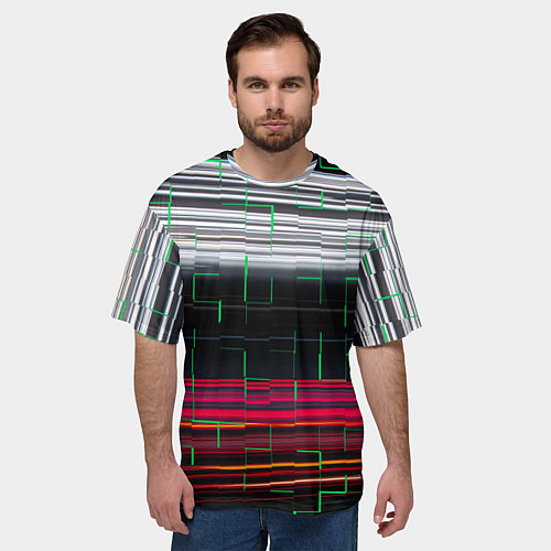 Мужская футболка оверсайз Цветная мозаика colored mosaic lines / 3D-принт – фото 3