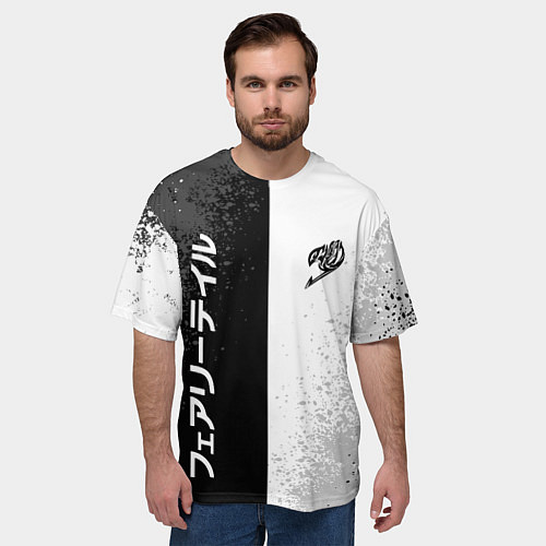Мужская футболка оверсайз FAIRY TAIL BLACK AND WHITE LOGO / 3D-принт – фото 3