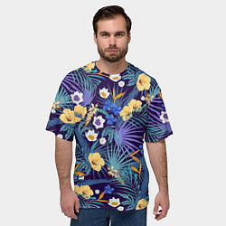 Футболка оверсайз мужская Цветы Фиолетовые Гибискусы, цвет: 3D-принт — фото 2