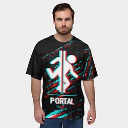 Футболка оверсайз мужская Portal в стиле Glitch Баги Графики на темном фоне, цвет: 3D-принт — фото 2