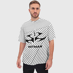 Футболка оверсайз мужская Символ Hitman на светлом фоне с полосами, цвет: 3D-принт — фото 2