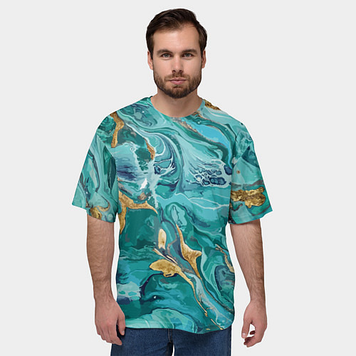 Мужская футболка оверсайз Имитация малахита / 3D-принт – фото 3