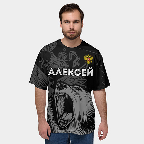 Мужская футболка оверсайз Алексей Россия Медведь / 3D-принт – фото 3