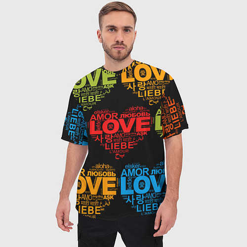 Мужская футболка оверсайз Love, Amor, Любовь - Неон версия / 3D-принт – фото 3