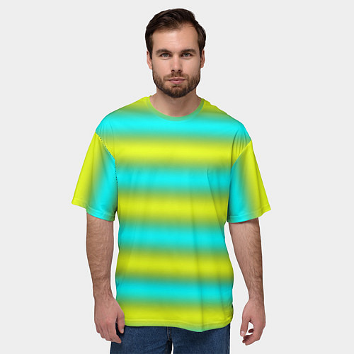 Мужская футболка оверсайз Бирюзово-желтые неоновые полосы / 3D-принт – фото 3