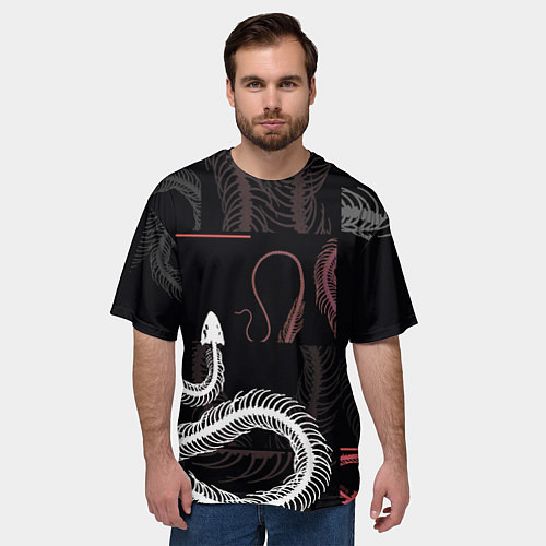 Мужская футболка оверсайз Скелет змеи Snake skeleton / 3D-принт – фото 3