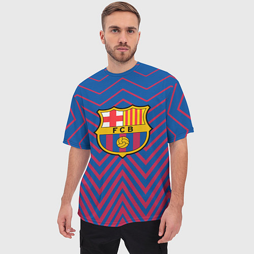 Мужская футболка оверсайз FC BARCELONA зигзаги / 3D-принт – фото 3