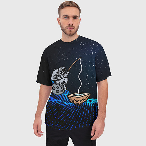 Мужская футболка оверсайз Космонавт - рыбак / 3D-принт – фото 3