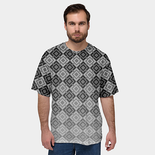 Мужская футболка оверсайз Геометрический узор в серых тонах градиент / 3D-принт – фото 3