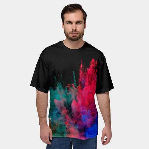 Мужская футболка оверсайз Брызги сухих красок / 3D-принт – фото 3
